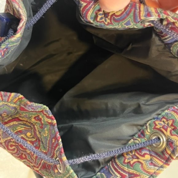 Vera Bradley Cotton Paisley Drawstring Sling Overnight Backpack Bag 9.75"x17" - Picture 11 of 16